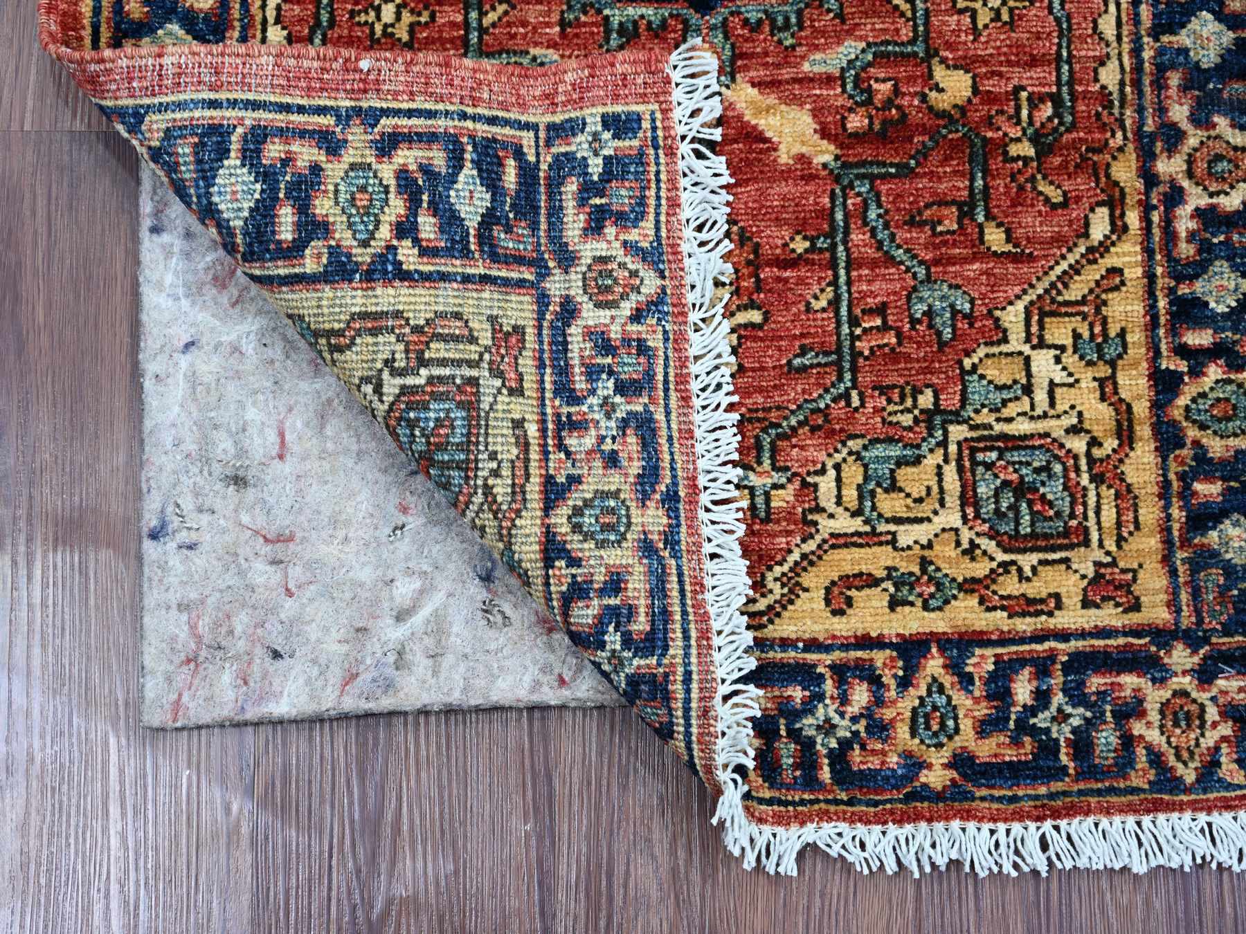 Heriz Tribal & Geometric hand-knotted wool runner in Red & Navy Blue, 2'2" x 6' — SKU O021320 (view 2)
