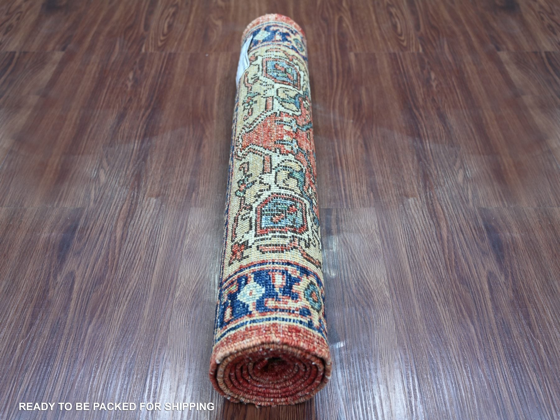 Heriz Tribal & Geometric hand-knotted wool runner in Red & Navy Blue, 2'2" x 6' — SKU O021320 (view 4)
