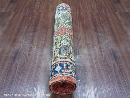 Heriz Tribal & Geometric hand-knotted wool runner in Red & Navy Blue, 2'2" x 6' — SKU O021320 (view 4)