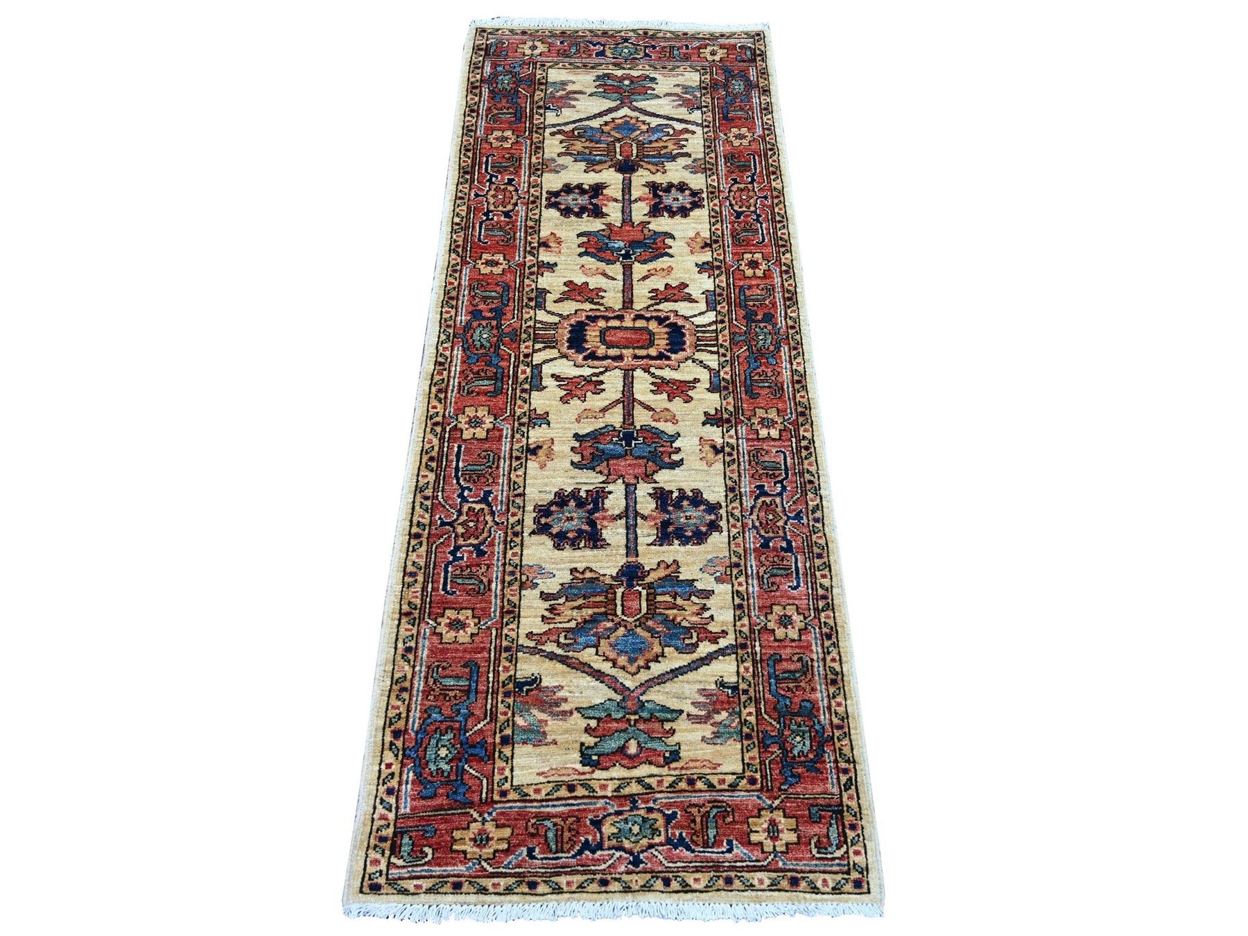 Heriz Tribal & Geometric hand-knotted wool runner in Ivory & Rust, 2'2" x 5'10" — SKU O021321