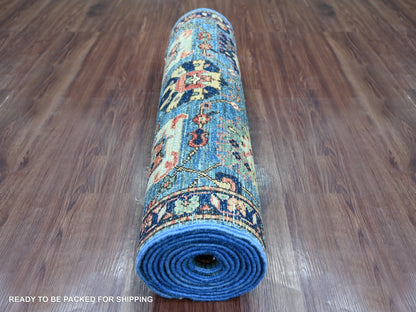 Blue 2'9" x 12'10" Tribal & Geometric Hand knotted Wool Rug - Sku: O021322