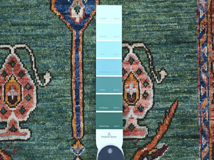 Green 2'5" x 13'9" Tribal & Geometric Hand knotted Wool Rug - Sku: O021323