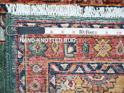 Green 2'5" x 13'9" Tribal & Geometric Hand knotted Wool Rug - Sku: O021323