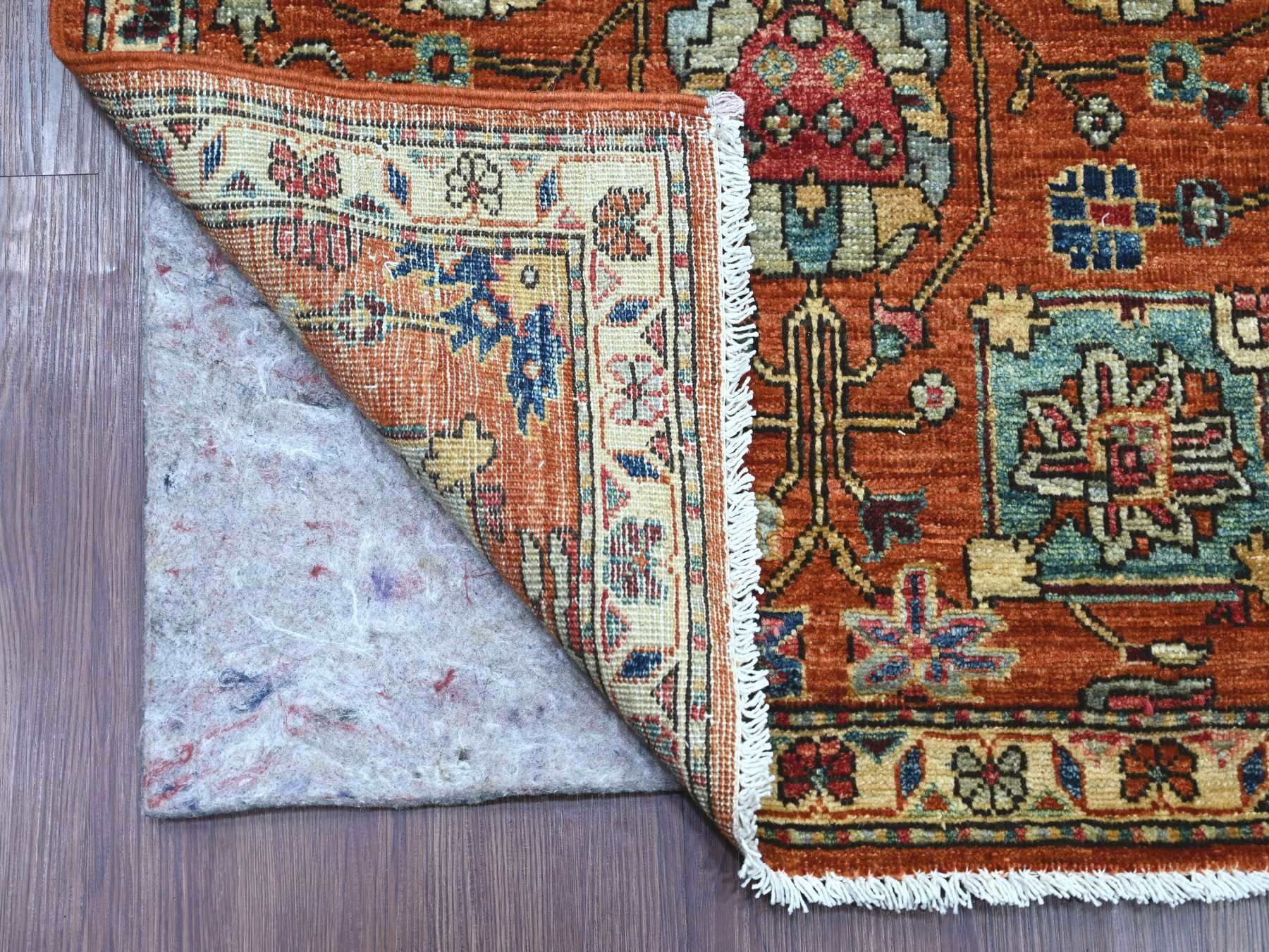 Tribal & Geometric hand-knotted wool runner in Orange & Ivory, 2'7" x 14'5" — SKU O021325 (view 2)