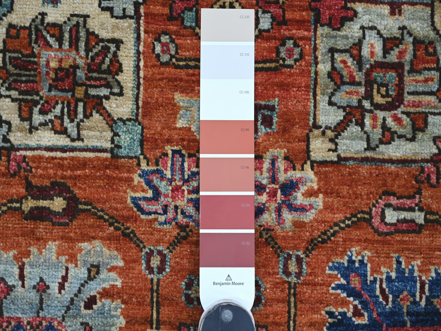 Tribal & Geometric hand-knotted wool runner in Orange & Ivory, 2'7" x 14'5" — SKU O021325 (view 3)
