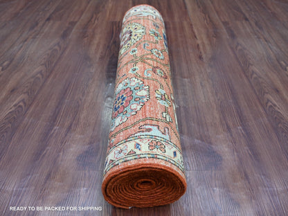 Orange 2'7" x 14'5" Tribal & Geometric Hand knotted Wool Rug - Sku: O021325