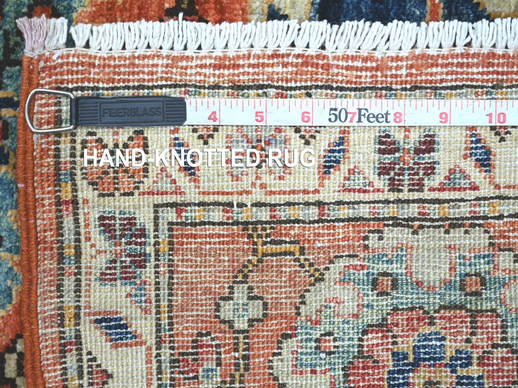 Tribal & Geometric hand-knotted wool runner in Orange & Ivory, 2'7" x 14'5" — SKU O021325 (view 6)