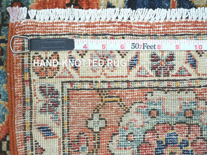 Tribal & Geometric hand-knotted wool runner in Orange & Ivory, 2'7" x 14'5" — SKU O021325 (view 6)
