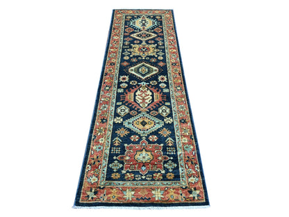 Blue 2'7" x 8'2" Tribal & Geometric Hand knotted Wool Rug - Sku: O021326