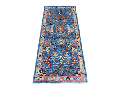 Blue 2'8" x 6'0" Tribal & Geometric Hand knotted Wool Rug - Sku: O021327