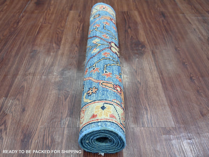 Blue 2'8" x 6'0" Tribal & Geometric Hand knotted Wool Rug - Sku: O021327