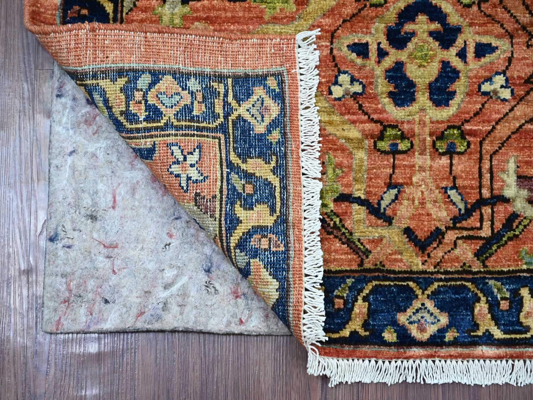 Peshawar Tribal & Geometric hand-knotted wool runner in Red & Navy Blue, 2'10" x 9'5" — SKU O021328 (view 2)