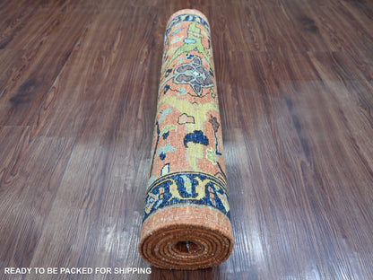 Peshawar Tribal & Geometric hand-knotted wool runner in Red & Navy Blue, 2'10" x 9'5" — SKU O021328 (view 4)