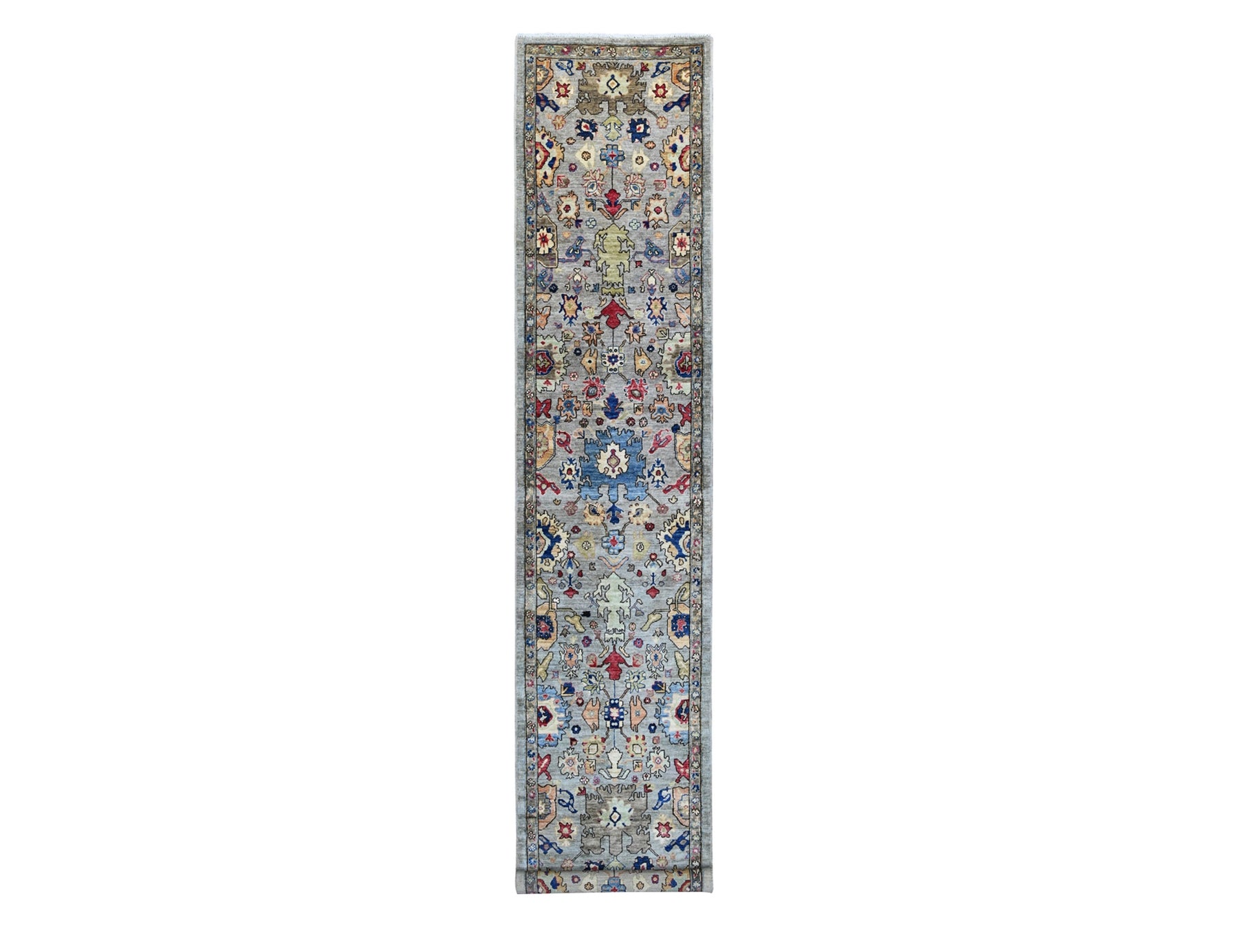 Heriz Tribal & Geometric hand-knotted wool runner in Gray & Brown, 2'11" x 15'9" — SKU O021329