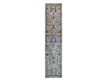 Heriz Tribal & Geometric hand-knotted wool runner in Gray & Brown, 2'11" x 15'9" — SKU O021329