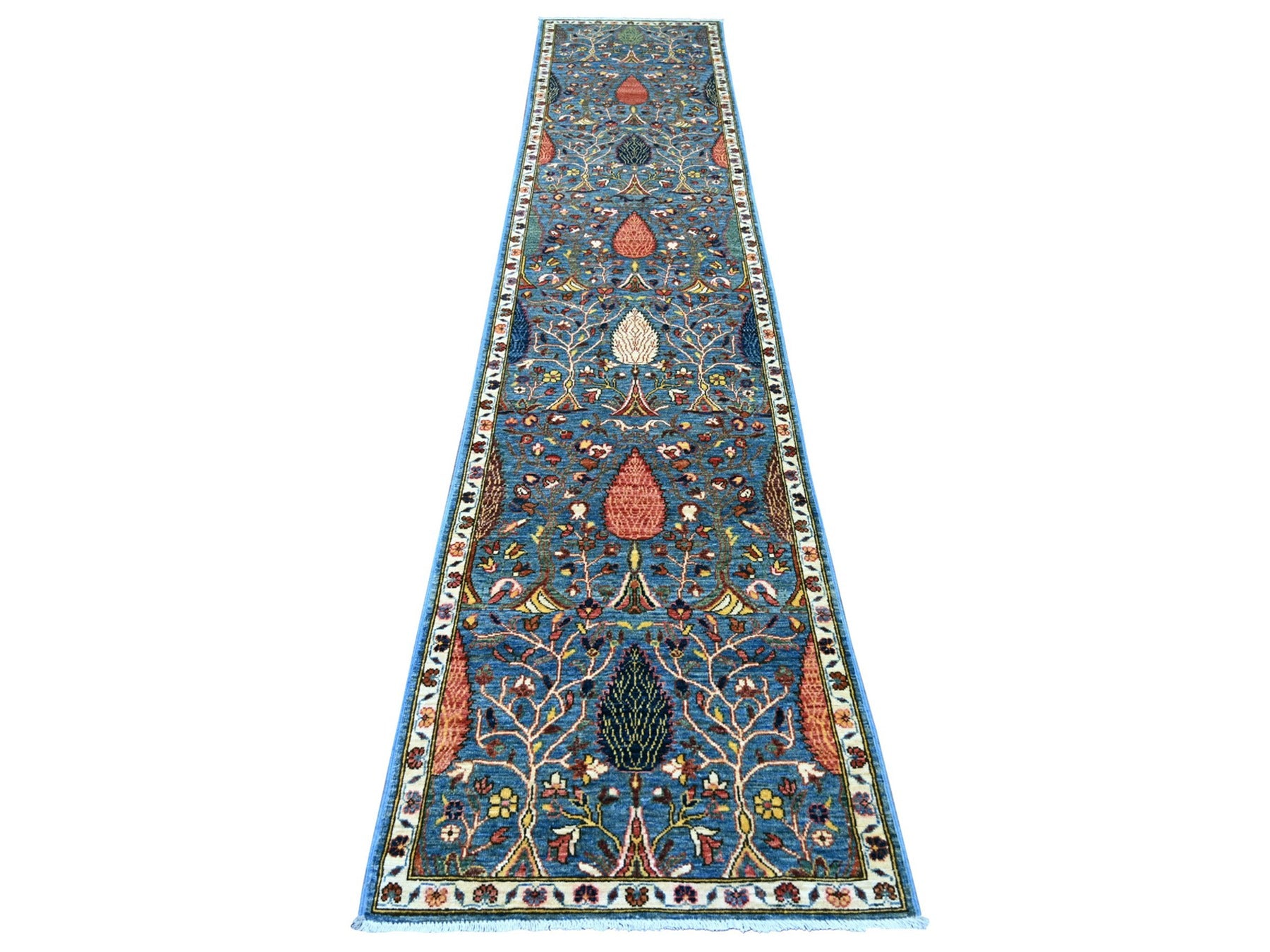 Blue 2'7" x 12'11" Tribal & Geometric Hand knotted Wool Rug - Sku: O021330
