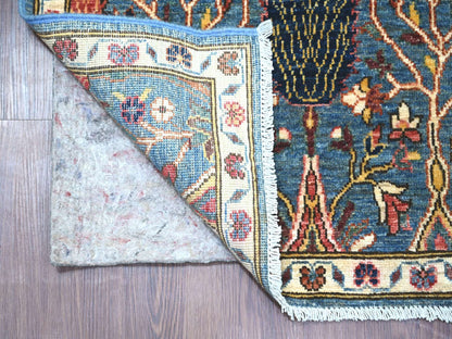 Blue 2'7" x 12'11" Tribal & Geometric Hand knotted Wool Rug - Sku: O021330