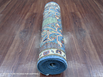 Blue 2'7" x 12'11" Tribal & Geometric Hand knotted Wool Rug - Sku: O021330