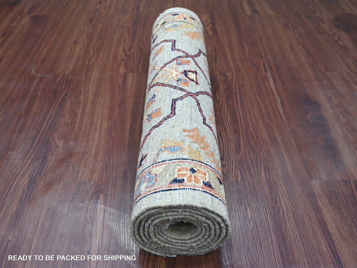 Peshawar Tribal & Geometric hand-knotted wool runner in Gray & Green, 2'6" x 7'11" — SKU O021333 (view 4)