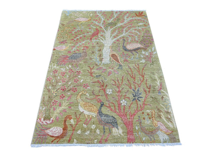Green 4'0" x 5'10" Oushak And Peshawar Hand knotted Wool Rug - Sku: O021335