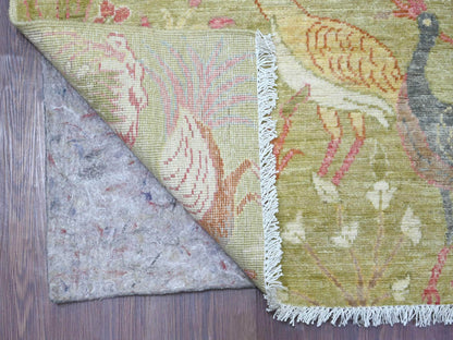 Green 4'0" x 5'10" Oushak And Peshawar Hand knotted Wool Rug - Sku: O021335