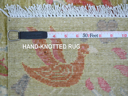 Green 4'0" x 5'10" Oushak And Peshawar Hand knotted Wool Rug - Sku: O021335