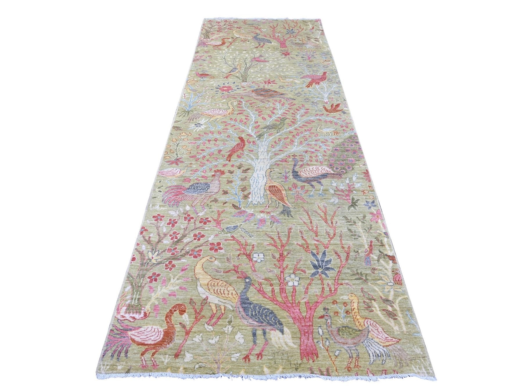 Green 4'0" x 11'9" Oushak And Peshawar Hand knotted Wool Rug - Sku: O021337