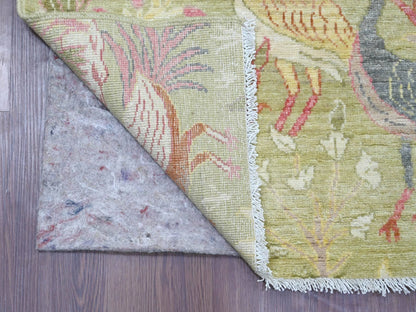 Peshawar Oushak hand-knotted wool runner in Green, 4' x 11'9" — SKU O021337 (view 2)