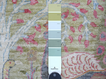 Green 4'0" x 11'9" Oushak And Peshawar Hand knotted Wool Rug - Sku: O021337