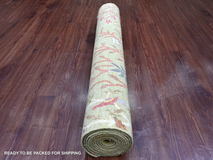 Green 4'0" x 11'9" Oushak And Peshawar Hand knotted Wool Rug - Sku: O021337