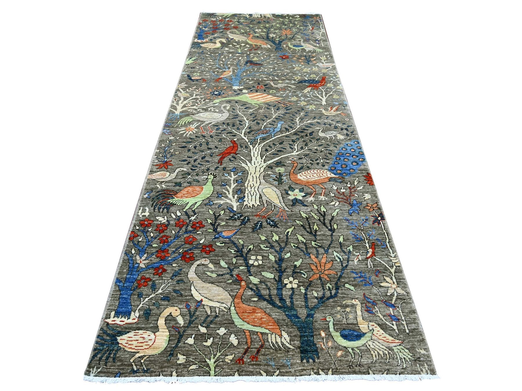 Peshawar Oushak hand-knotted wool runner in Gray, 4'1" x 11'11" — SKU O021338
