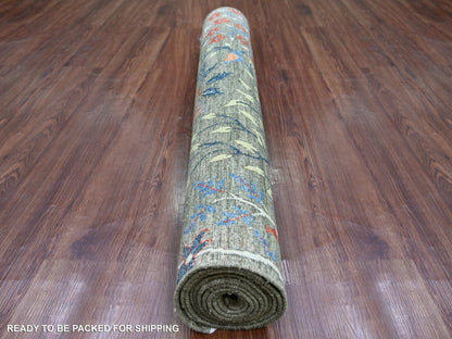 Peshawar Oushak hand-knotted wool runner in Gray, 4'1" x 11'11" — SKU O021338 (view 4)