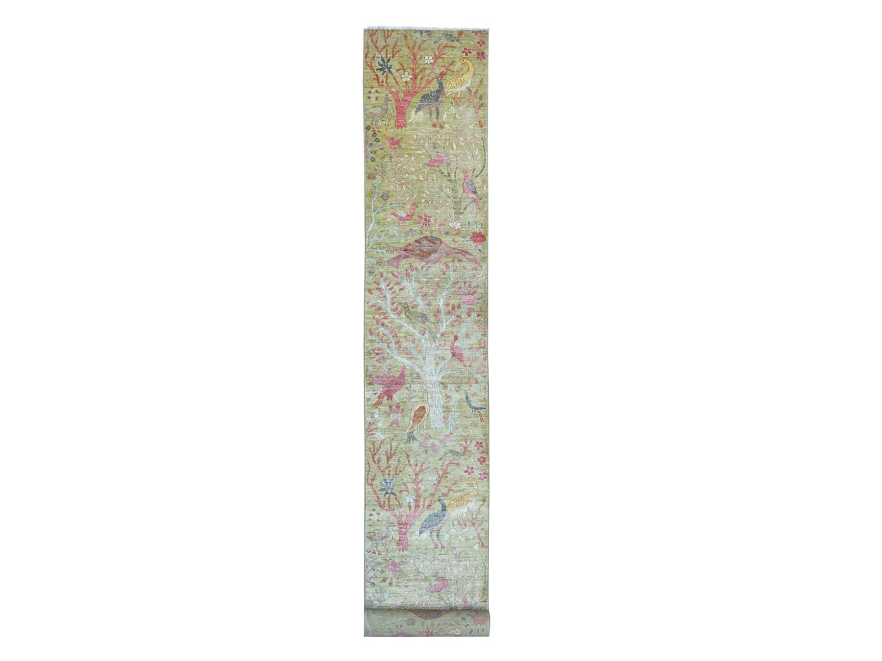 Green 2'6" x 20'0" Oushak And Peshawar Hand knotted Wool Rug - Sku: O021339
