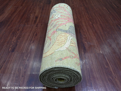 Green 2'6" x 20'0" Oushak And Peshawar Hand knotted Wool Rug - Sku: O021339