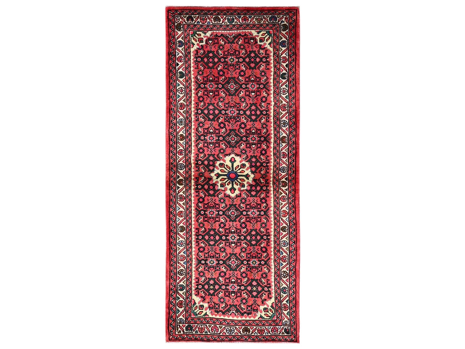 Tribal & Geometric hand-knotted wool runner in Red & Rust Red, 2'5" x 6'3" — SKU O02133