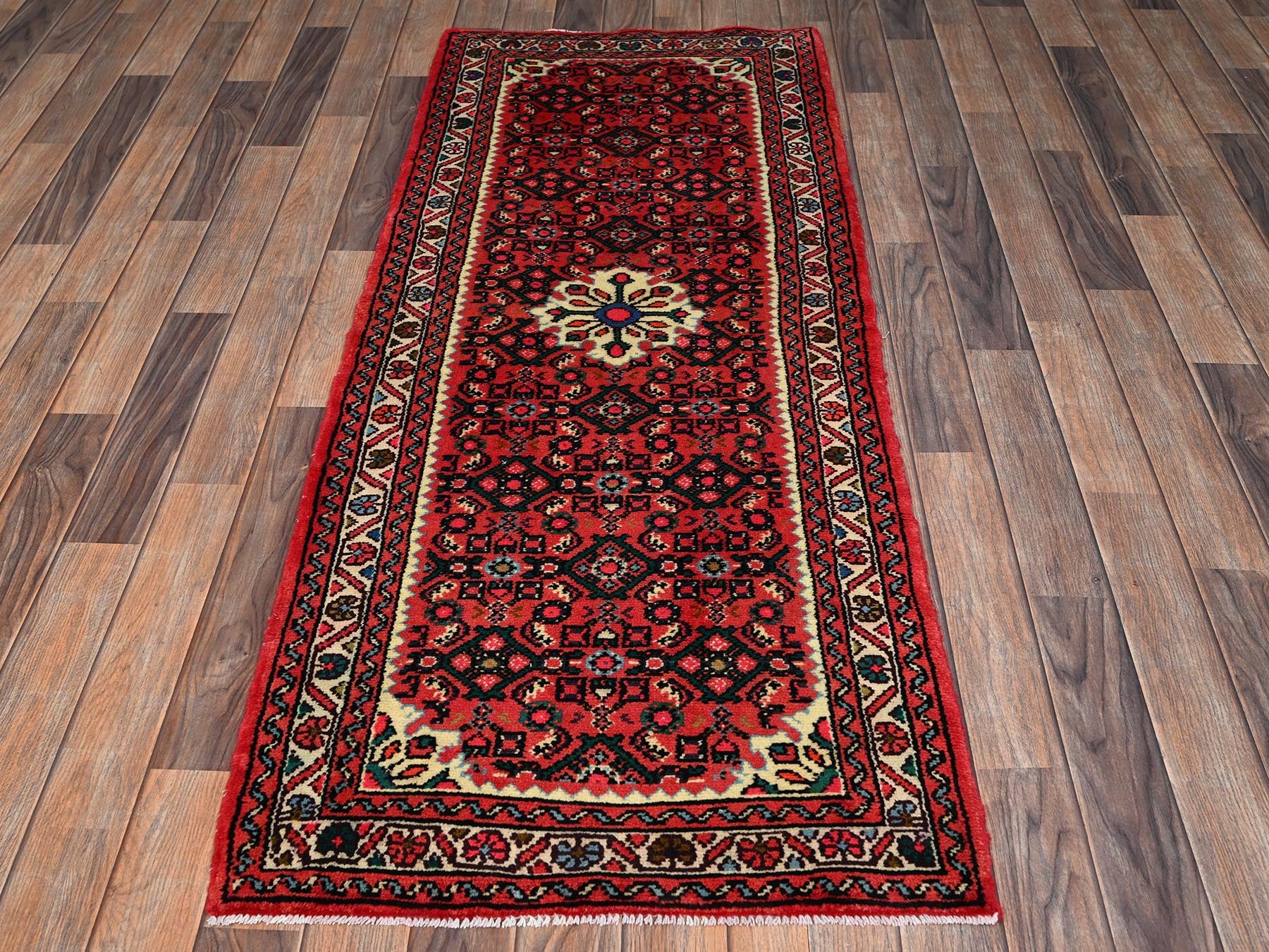 Tribal & Geometric hand-knotted wool runner in Red & Rust Red, 2'5" x 6'3" — SKU O02133 (view 2)