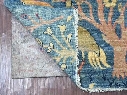 Blue 2'6" x 7'7" Oushak And Peshawar Hand knotted Wool Rug - Sku: O021340