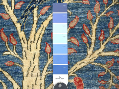 Blue 2'6" x 7'7" Oushak And Peshawar Hand knotted Wool Rug - Sku: O021340