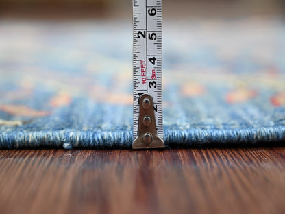 Blue 2'6" x 7'7" Oushak And Peshawar Hand knotted Wool Rug - Sku: O021340