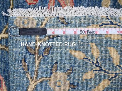 Blue 2'6" x 7'7" Oushak And Peshawar Hand knotted Wool Rug - Sku: O021340