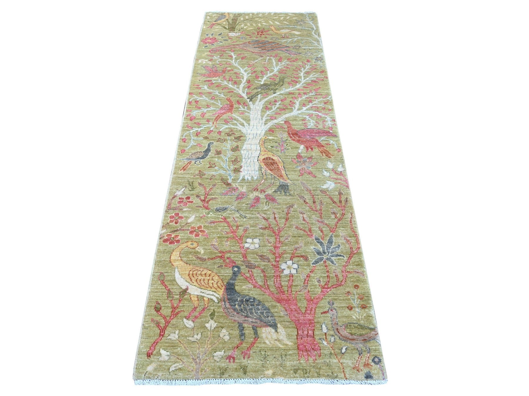 Green 2'8" x 8'3" Oushak And Peshawar Hand knotted Wool Rug - Sku: O021344
