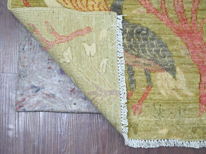 Green 2'8" x 8'3" Oushak And Peshawar Hand knotted Wool Rug - Sku: O021344