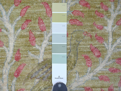 Green 2'8" x 8'3" Oushak And Peshawar Hand knotted Wool Rug - Sku: O021344