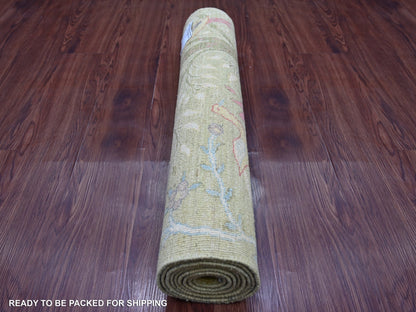 Green 2'8" x 8'3" Oushak And Peshawar Hand knotted Wool Rug - Sku: O021344