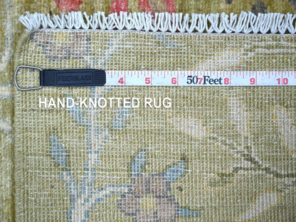 Green 2'8" x 8'3" Oushak And Peshawar Hand knotted Wool Rug - Sku: O021344