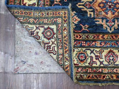 Blue 4'0" x 6'0" Tribal & Geometric Hand knotted Wool Rug - Sku: O021346