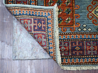 Blue 4'2" x 6'2" Tribal & Geometric Hand knotted Wool Rug - Sku: O021347