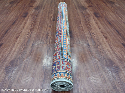 Blue 4'2" x 6'2" Tribal & Geometric Hand knotted Wool Rug - Sku: O021347