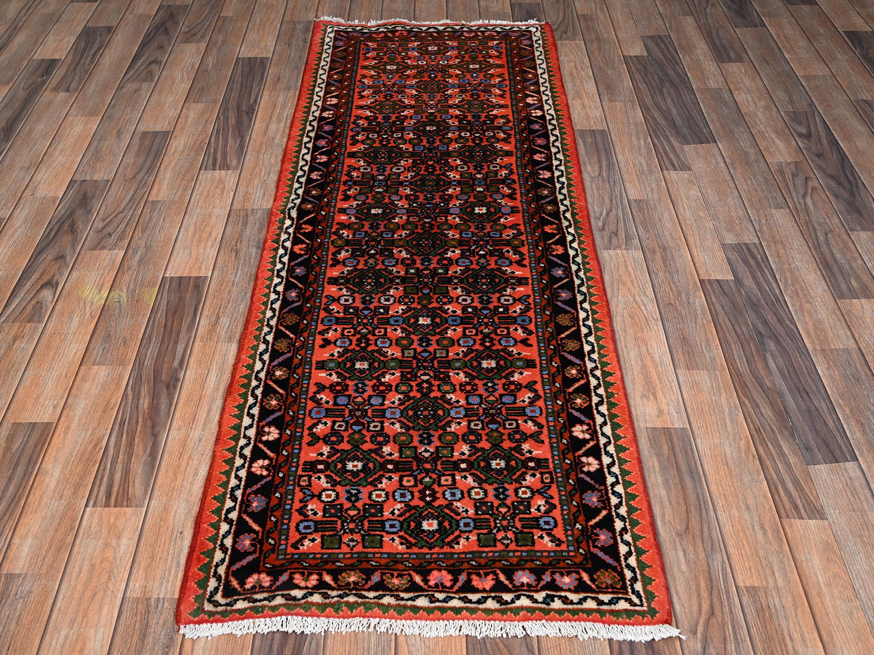 Tribal & Geometric hand-knotted wool runner in Orange & Ivory, 2'3" x 6'4" — SKU O02134 (view 2)