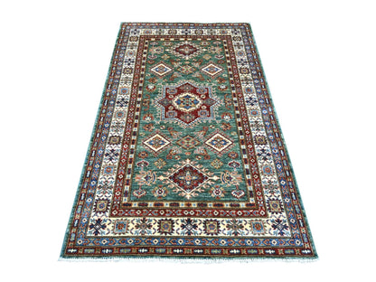 Green 4'0" x 6'7" Tribal & Geometric Hand knotted Wool Rug - Sku: O021350